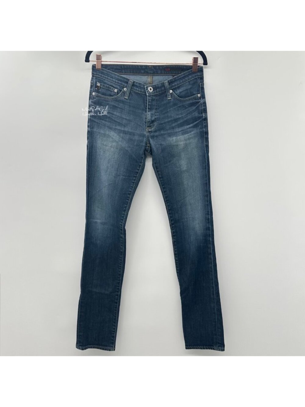AG Adriano Goldschmied Dark Stone Wash Embroidered Pockets Skinny Jeans